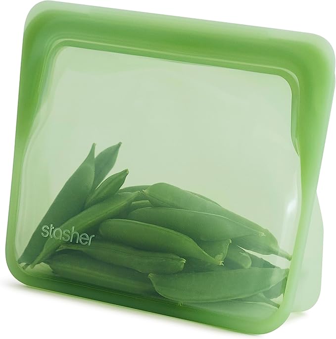 Stasher Premium Silicone Reusable Food Storage Stand-Up Mini Bag, Green, Microwave, Sous Vide, Dishwasher, Oven and Freezer Safe, BPA Free, Leak-free, Eco-friendly, 28 Oz