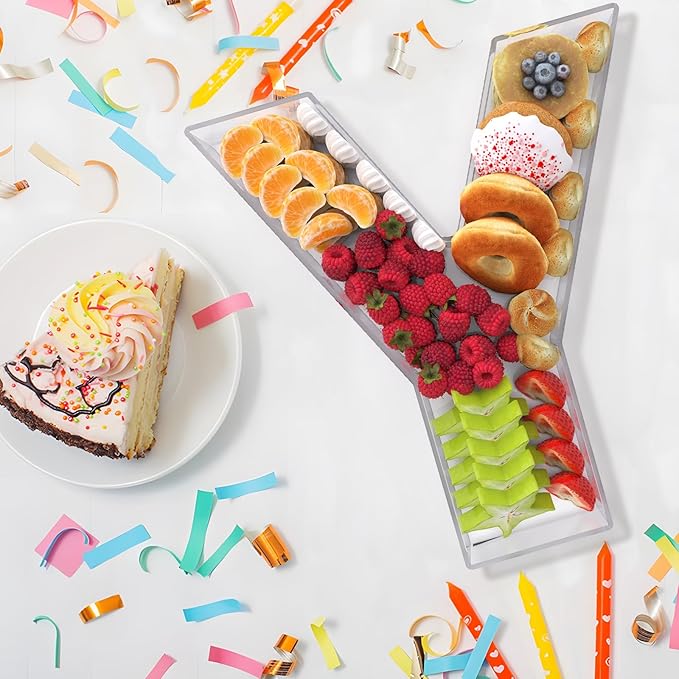 11" Acrylic Letter Charcuterie Box, Reusable Fillable Alphabet Number Shaped Form Tray for Birthday Anniversaries, Party Decorative Serving Plates Display Candy Cake (Y)