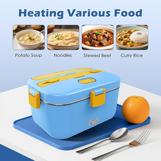 100W Heated Lunch Boxes for Adults 12V 24V 110V-230V Electric Lunch Box Food Heater for Car/Truck Portable Food Heating Boxes with 1.8L 304 SS Containe