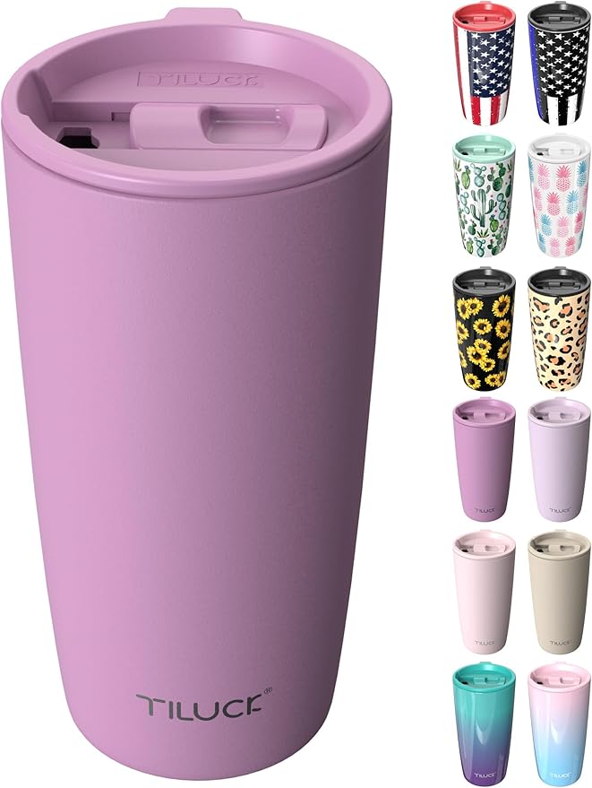 TILUCK 20 oz Tumbler with Leak-Proof Lid, Vacuum Insulated Stainless Steel Coffee Mug, Double-Walled Travel Tumbler for Hot and Cold Drinks(Lilac, 20oz)
