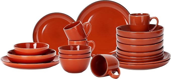 Eur-Nordic Shape Raising Rim 20pc Dinnerware Set, Shiny Glaze Orange with Speckle Effect