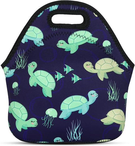 Violet Mist Neoprene Lunch Bag Women Insulated Cute Lunch Bag Tote Reusable Waterproof Cooler Animal Lunchbox Handbag Gift for Shopping Gourmet Tote with Zipper Work Picnic（turtle）