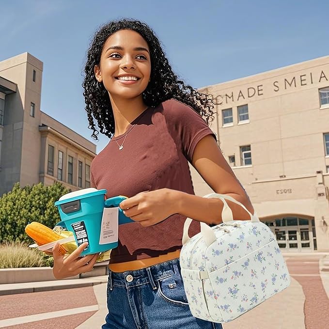 Bluboon Lunch Bag for Women Men Cute Corduroy Lunch Tote Bags Reusable Insulated Lunch Box Large Capacity Reusable Insulated Cooler for Work Picnic or Travel