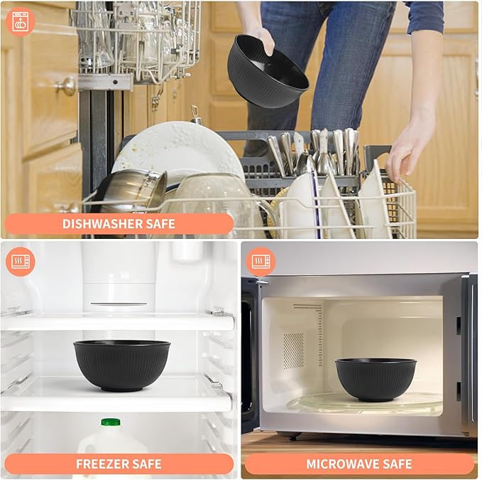 36 pcs Wheat Straw Dinnerware Sets, Unbreakable Reusable Dinnerware Set Kitchen Cups Plates and Bowls Sets, Dishwasher Microwave Safe Plates,Outdoor Camping Dishes (Black)