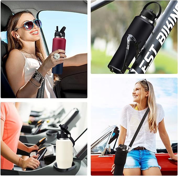 32/40 OZ Water Bottle with Carrying Case, Stainless Steel Insulated Bottle with Lid and Straw, Double Wall Vacuum Thermal Cup Fit in Car Cup Holder for Travel Drive