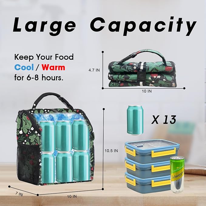 VLM Lunch Box for Women, Insulated Lunch Bag Women with Adjustable Shoulder Strap, Cute Lunch Tote Bag for Work,Picnic,Camping