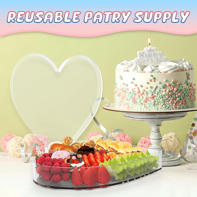 13.8" Acrylic Heart Shaped Charcuterie Board, Heart Plates for Dessert Appetizer Display, Love Serving Tray for Valentines Day Birthday Anniversaries Table Decorations Supplies