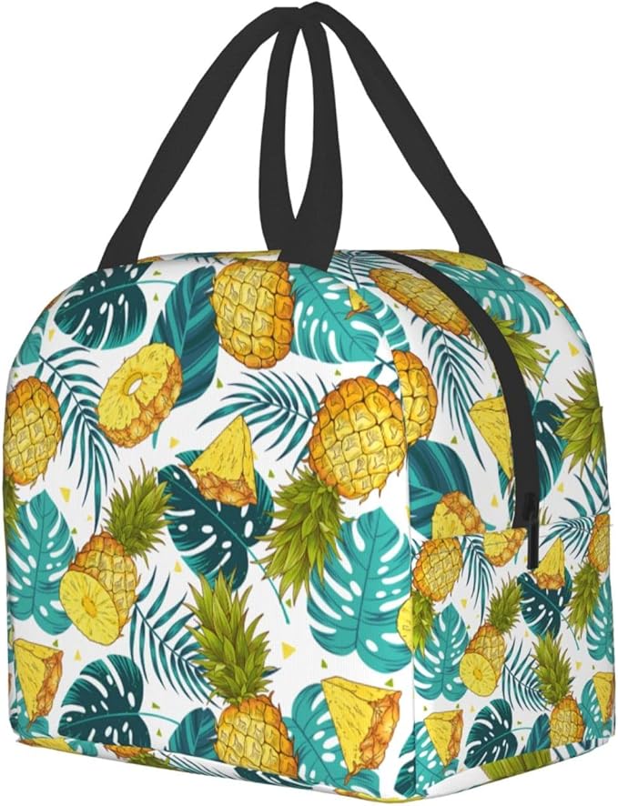 Pineapples Insulated Lunch Bag with Front Pocket,Reusable Cooler Tote with Zipper Use for Men & Women Camping/Hiking/Picnic/Beach/Travel