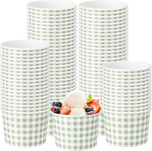 50 Pack Green Gingham Ice Cream Cups 9 oz Green and White Checkered Disposable Dessert Bowls Paper Soup Bowls Plaid Snack Cups for Hot or Cold Food for Baby Shower Wedding Birthday Supplies
