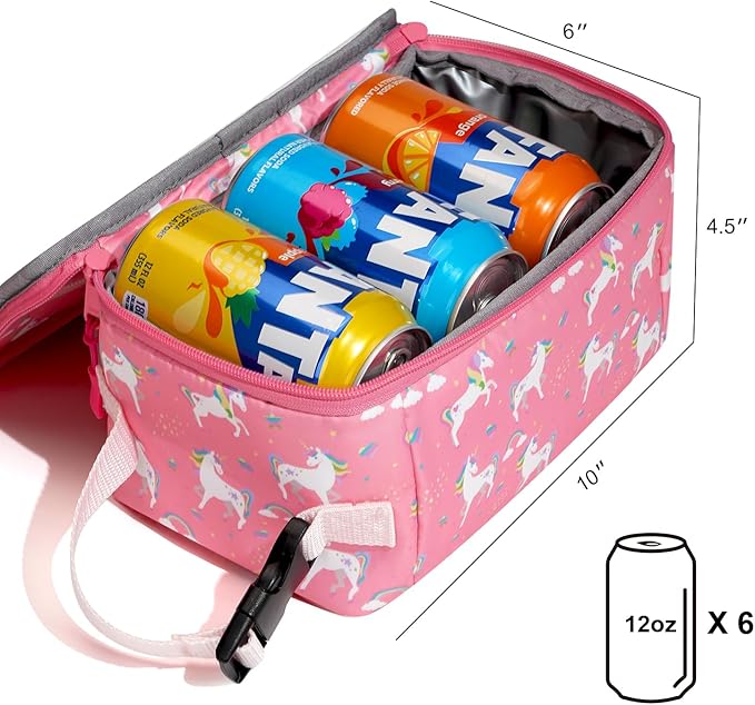 Cerbonny Small Lunch Box, Mini Cooler Bag with Buckle Handle, Insulated for Work, School, Travel - Pink Unicorn