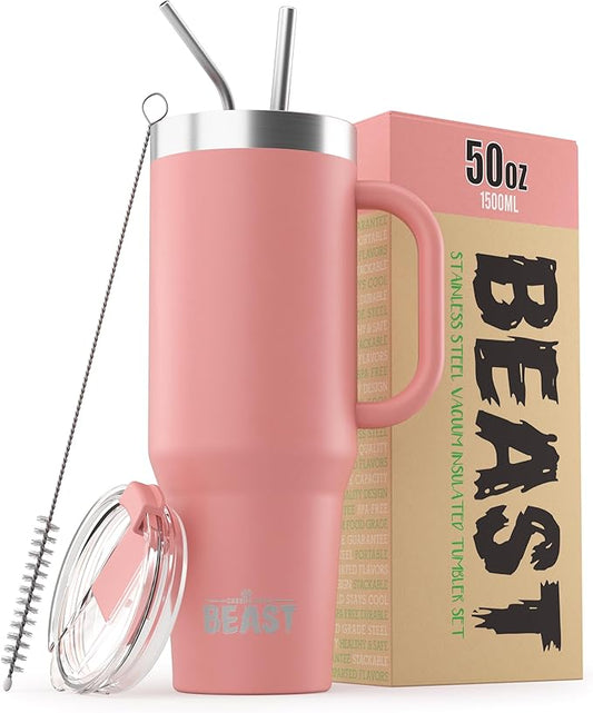 Beast 50 oz Tumbler Stainless Steel Vacuum Insulated Coffee Ice Cup Double Wall Travel Flask (Blossom Pink)