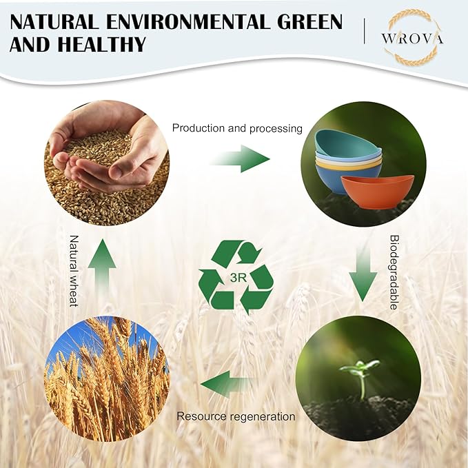 Wrova 65oz Big Salad Bowls - Large Wheat Straw Bowls set of 6 - Unbreakable Serving Bowls - Microwave & Dishwasher Safe Bowl for Cereal,Salad - Vibrant Series