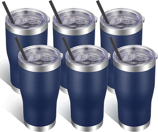 VEGOND 20oz Tumbler Stainless Steel Tumbler Cup with Lid And Straw Vacuum Insulated Double Wall Travel Coffee Mug(Navy Blue 6 Pack)