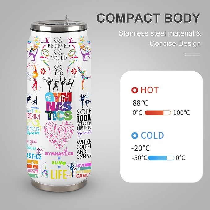 Gymnastics Tumbler Cup With Lid - Birthday Gift for Gymnastics Lovers - Stainless Steel Vacuum Coffee Mug for Women and Girls - 17 Oz