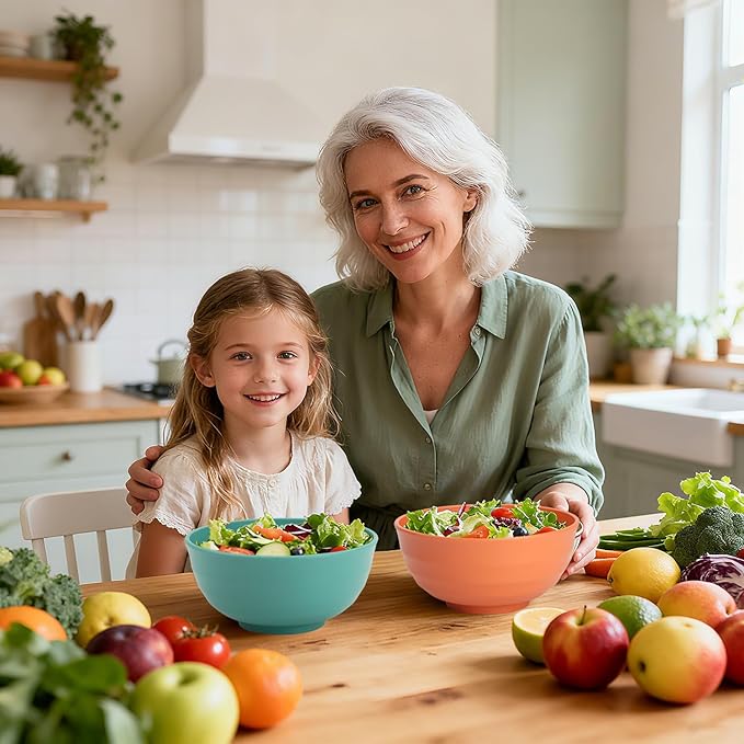 Wheat Straw Bowls 60 OZ, Unbreakable Large Salad Bowl Set of 6, Microwave and Dishwasher Safe Big Bowls for Kitchen, Camping, Picnic, RV, Serving Bowl Set for Ramen, Cereal, Soup - Multi
