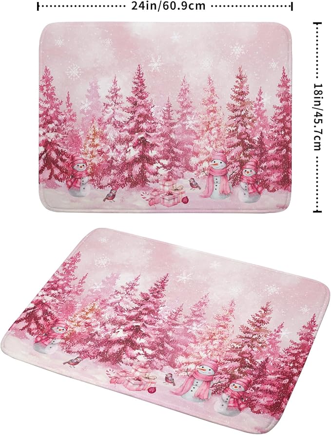 Pink Forest Dish Drying Mat Snowman Washable Drying Matt Kitchen Counter Absorbent Coffee Mat for Winter Home Decor