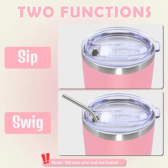 20oz Tumbler Bulk Stainless Steel Tumbler Cup with Lid Vacuum Insulated Double Wall Travel Mug, Durable Powder Coated Travel Coffee Tumbler Mug for Hot & Cold Drinks, Pink,8 Pack