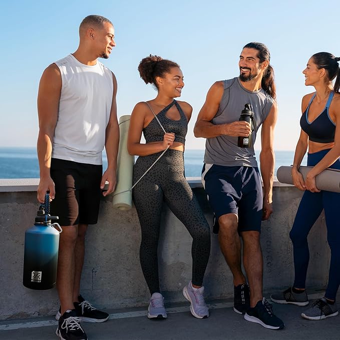 1 Gallon Insulated Water Bottle | Upgraded Thickened Stainless Steel Metal Portable Sports Large Water Jug for Gym and Hiking with Carrier Bag, Handle Strap | BPA-Free 128 oz