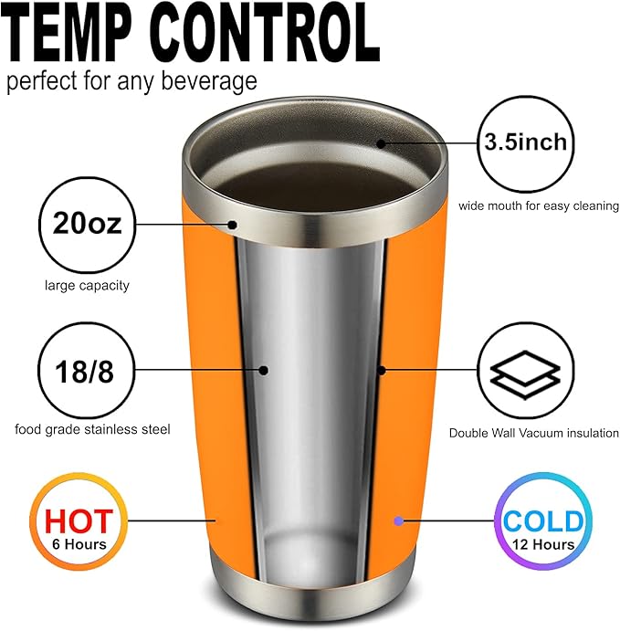 COMOOO 20oz Double Wall Vacuum Insulated Travel Mug, Stainless Steel Tumbler with Lid and Straw Durable Powder Coated Insulated Coffee Cup for Cold & Hot Drinks（Orange, 1 Pack）