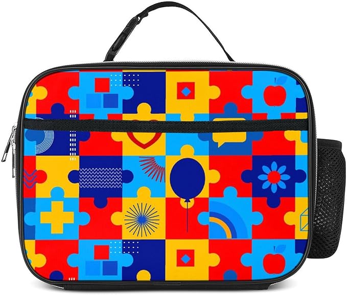 Autism Awareness Lunch Box Insulated Reusable Lunch Bag Tote Cooler for Women Men Boy Girl School Work Office Picnic