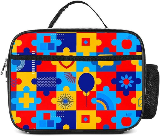 Autism Awareness Lunch Box Insulated Reusable Lunch Bag Tote Cooler for Women Men Boy Girl School Work Office Picnic