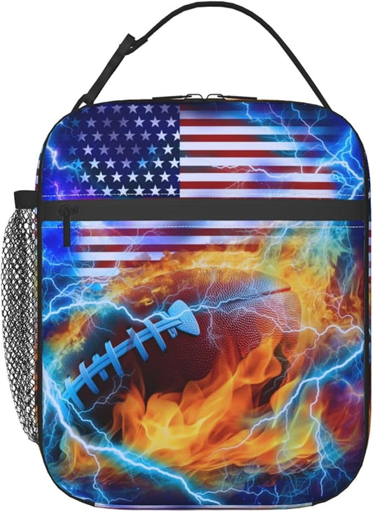 Softball Lunch Box for Kids Sports Lunch Bag for Girls Boys American Flag Insulated Lunch Bags Usa Flags Cooler Tote Bags Sport Ball Reusable Meal Handbags for School Picnic Work Office Hiking