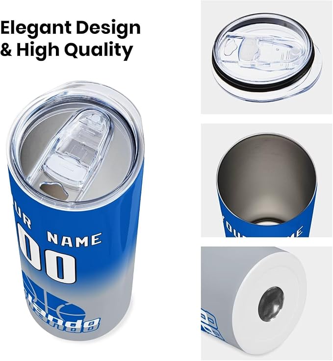 Custom Tumblers Stainless Steel Cup Personalized Basketball Insulation Travel Mug Add Your Name Number 20 oz Fans Gift for Men Women