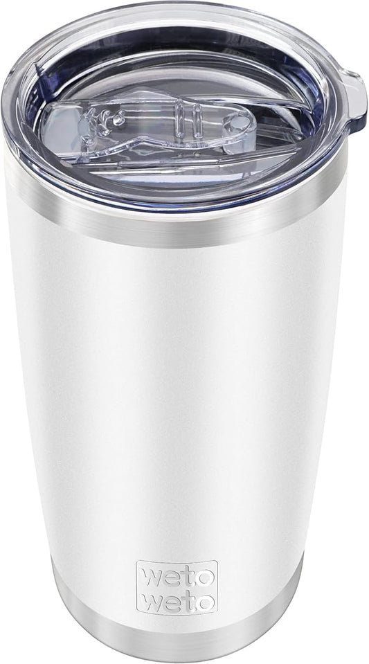 WETOWETO 20oz Insulated Stainless Steel Tumbler, Double Wall Vacuum Leak-proof Travel Coffee Mug, Powder Coated Water Cup (White, 1 Pack)