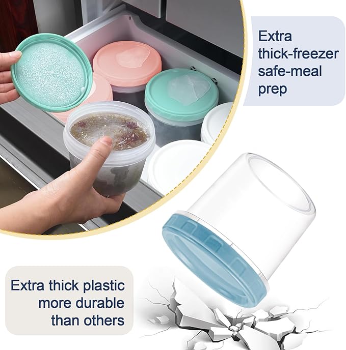 24pcs 16 oz Plastic Deli Containers with Screw Lids, Small Freezer Container Reusable 2 Cup Food Storage Container with Pen & Brush for Snack Salad Fruit, Microwave & Dishwasher Safe BPA Free