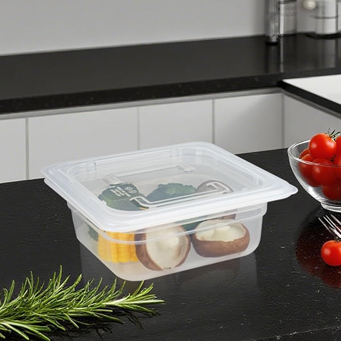 6-Pack Food Pan with Lids, 1/6 Size Food Storage Containers for homes, schools, restaurants, hotels Meal Prep, -40℉-160℉, Stackable, Freezer-Safe (1/6 size 2.5 inch deep, 1.1L/1.1QT)