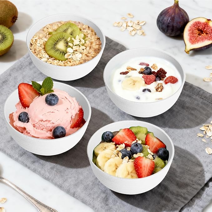 Wheat Straw Small Bowls 10 OZ, Unbreakable Dessert Bowls Set of 6, Microwave & Dishwasher Safe Bowl for Kitchen, Mini Reusable Plastic Bowl for Kitchen, White