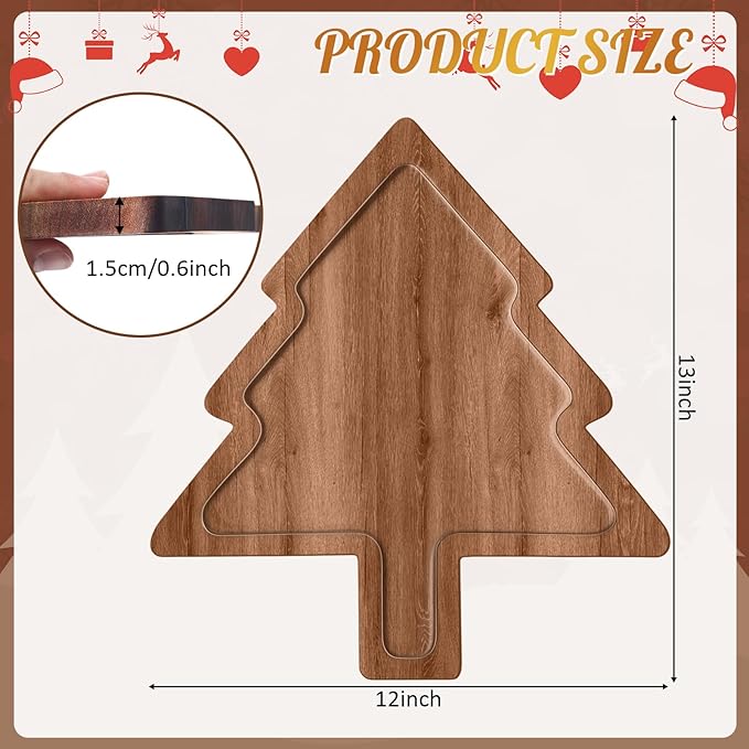 12 Pcs Christmas Appetizer Platter 12 Inch Cutting Board Acacia Serving Trays Wood Charcuterie Board Tray Snack Dessert Candy Dish Plate for Kitchen Gifts (Christmas Tree)