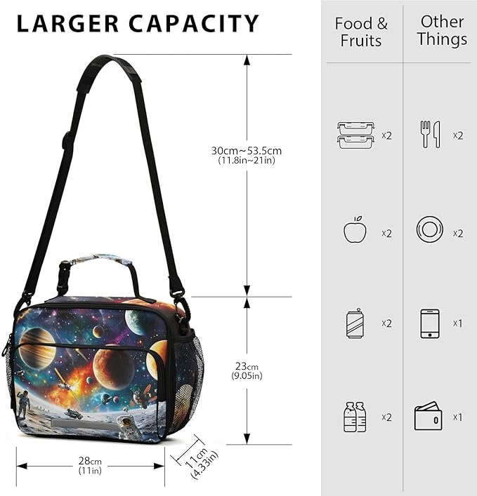 ALAZA Astronaut Kids Lunch Box Planet Lunchbox Insulated Reusable Meal Container Lunchbag with Shoulder Strap