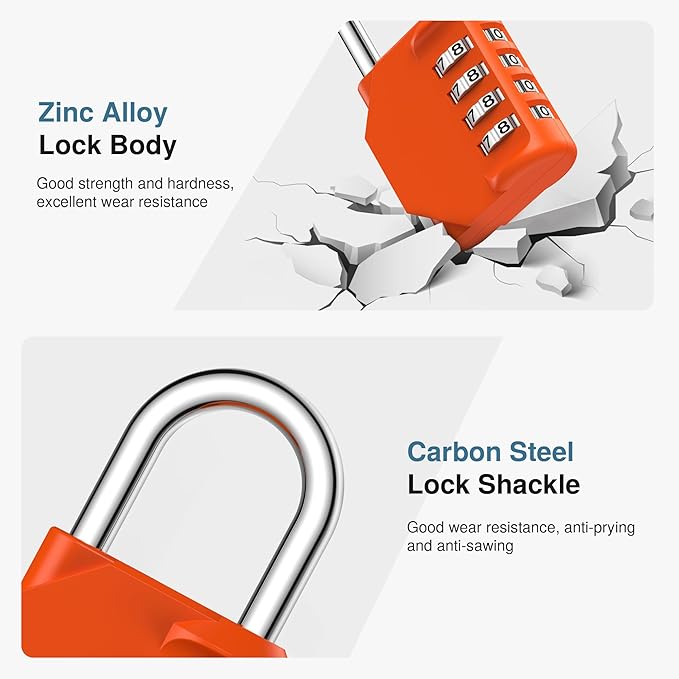 Puroma Combination Lock 4 Digit Waterproof Locker Locks Secure Outdoor Padlock for Gym Lockers, Toolboxes, Gates, Fences, Storage, Sports Locker, Cabinets (Orange)