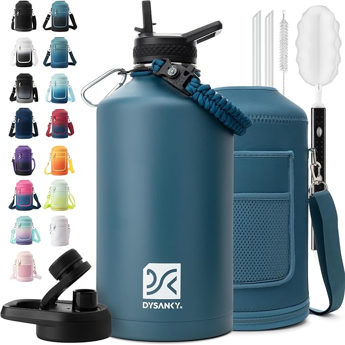 1 Gallon Water Bottle Insulated | Thickened Stainless Steel Vacuum Metal Water Jug | Portable Sports Large for Gym and Hiking with Straw, Carrier Bag, Handle Strap | BPA-Free 128 oz