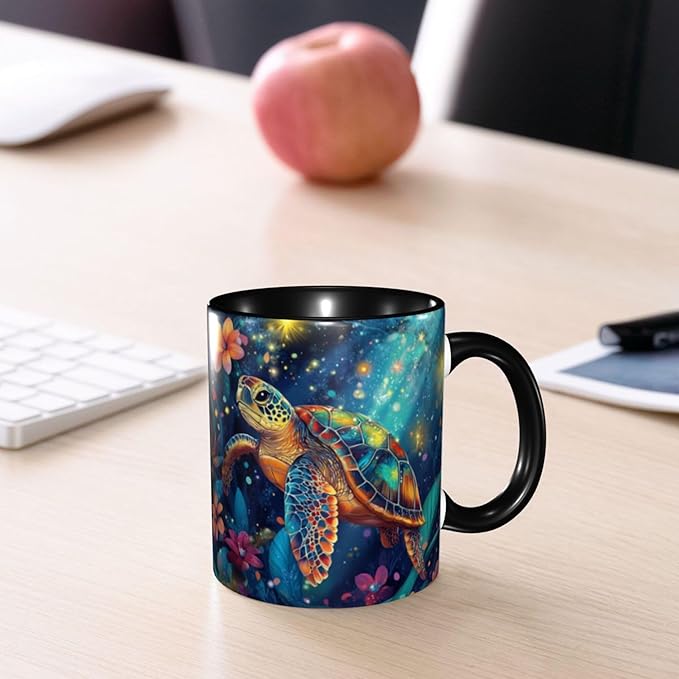 Yrebyou Sea Turtle Coffee Mug Funny Tea Cup Ceramic Mugs 11OZ with Handle Gifts for Women Men Home Office Decor
