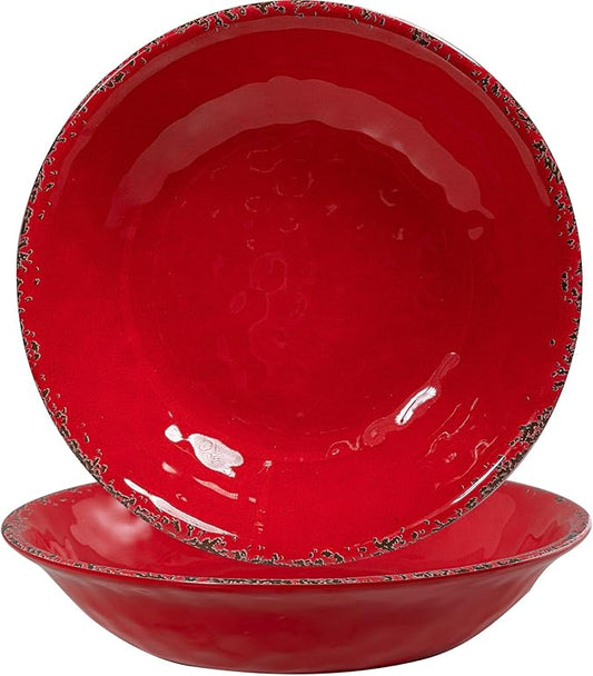 13.75" x2.75'' Extra Large Melamine Serving Bowls, Set of 2, Christmas Bowls Set for Salad, Pasta, Fruit, Unbreakable Farmhouse Deep Bowl. Durable and Dishwasher Safe, True Red