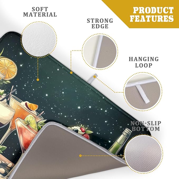 Wine Glass Dish Drying Mat - Summer Party Absorbent Microfiber Kitchen Drying Pad for Counter Decoration