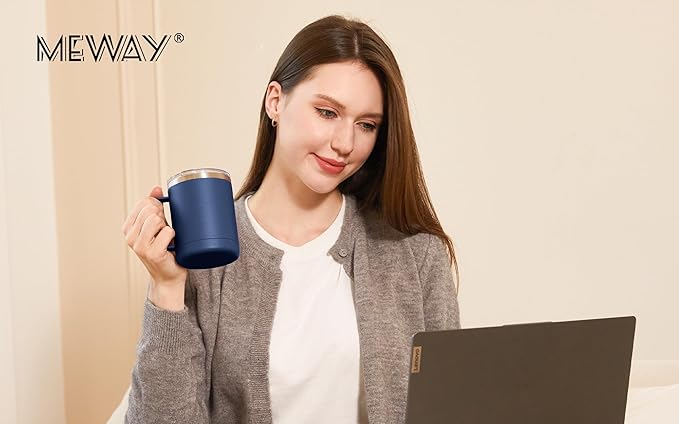 MEWAY 12oz Coffee Mug With Handle 2 Pack Bulk,Stainless Steel Insulated Travel Tumblers With Sliding Lid,Double Wall Vacuum Camping Cup for Hot & Cold Drinks Tea (Multicolor,Set of 2)