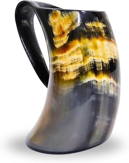 Viking Craft's Horn Mug - Beer Mug | Handmade Drinking Horn for Norse Myth Fans | Unique Gifts for Men & Women| Rustic Viking Drinking Cups for Mead, Ale, Beer| Tankard Gift, Made From Ox - 16oz