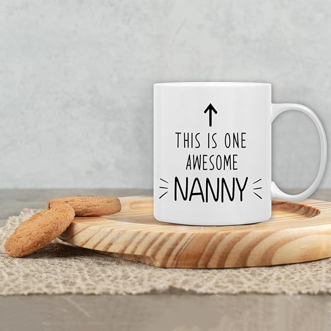 QASHWEY Nanny Gifts Mug, Nannys Grandma Gifts from Grandkids Grandchildren Coffee Mug, Mothers Day Christmas Coffee Mugs Tea Cup Gift for Grandma, This is One Awesome Nanny CoffeeCup Ceramic 11oz