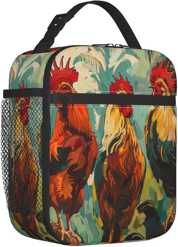 Vintage Rooster Lunch Box,Insulated Lunchbox,Colorful Farm Animal Design Bags,Reusable Cooler Lunchbag for Picnic,Travel,Office,Camping,Ideal Gifts for Adults,Women,Men