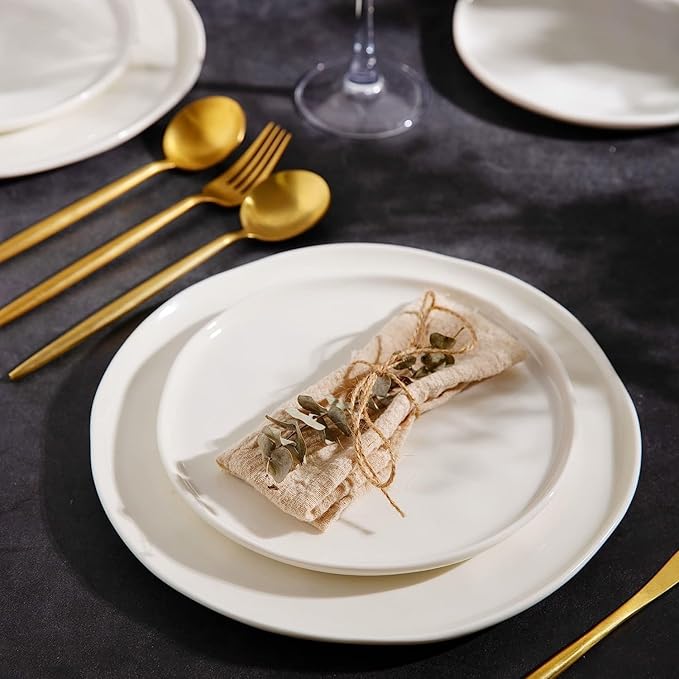 LERATIO Ceramic Dinnerware Sets for 6,Porcelain Plates and Bowls Sets with Wavy Edge, Oven &Microwave & Dishwasher Safe,Light Weight & Scratch Resistant Dishes Sets-Service for 6 (18pcs)-Peal White