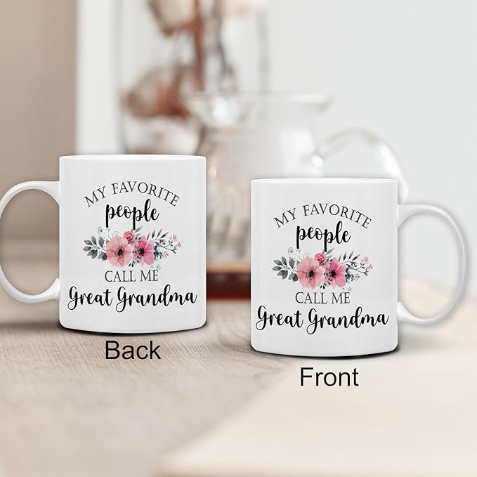 QASHWEY Great Grandma Coffee Mug, Great Grandma Gifts, Mothers Day Mugs Tea Cup Gift for GreatGrandma, GreatGrandmother Gifts, My Favorite People Call Me GreatGrandma Coffee Cups Ceramic 11oz