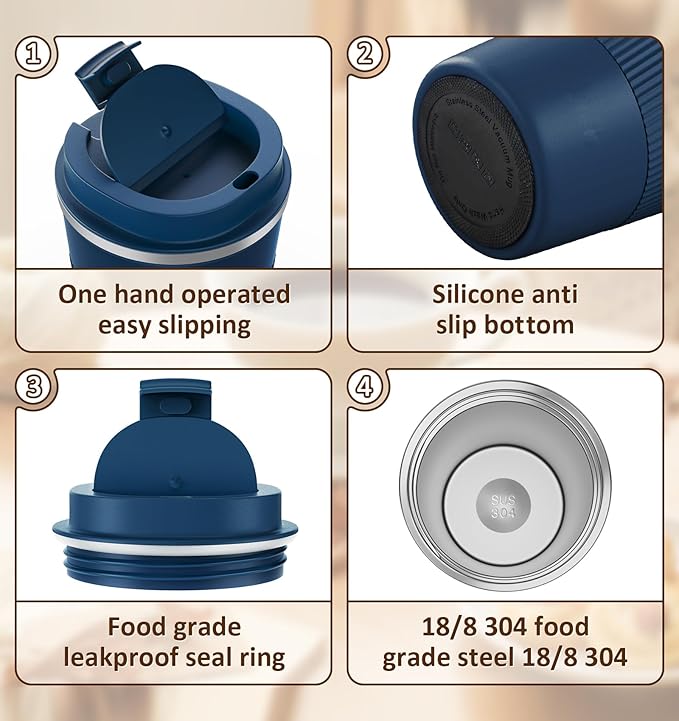 KETIEE Travel Mug 12oz, Insulated Coffee Mug with Leakproof Lid, Travel Coffee Mug Vacuum Stainless Steel Double Walled Reusable Coffee Cup for Hot and Iced Coffee Tea Water (Navy)