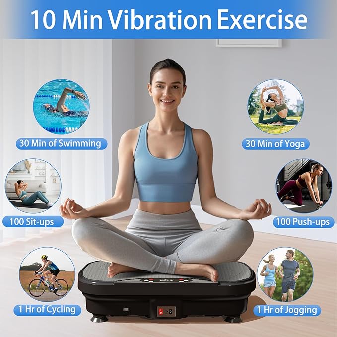 Vibration Plate Exercise Machine, Full Body Shaker Workout Vibration Plate for Lymphatic Drainage Weight Loss, Waver Vibrating Fitness Platform with Resistance Bands, Low Noise Home Fitness for Adults