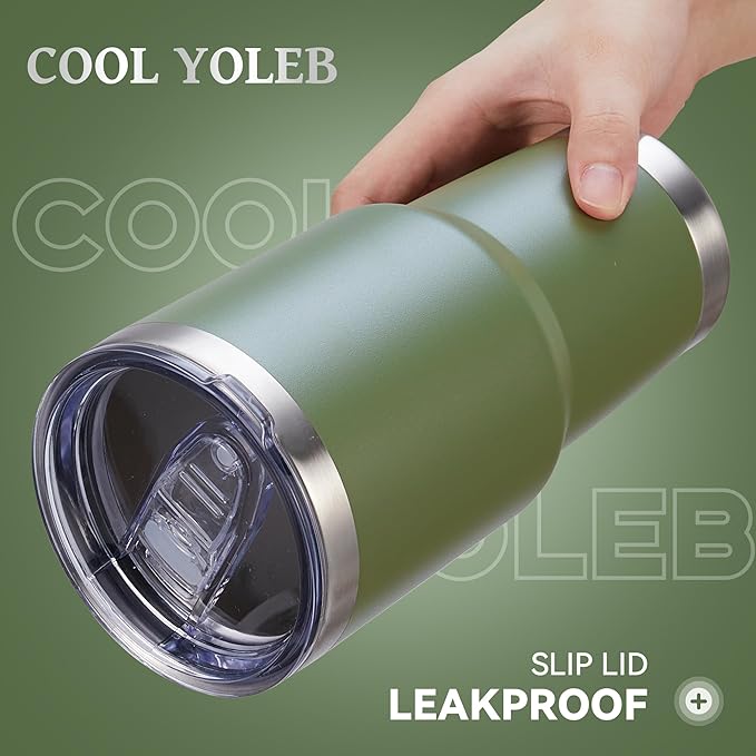 30 oz Tumbler with Lid Stainless Steel Tumblers Vacuum Insulated Cup Reusable Powder Coated Travel Mug Double Wall Leak Proof Portable Cups Keep Cold Drinks for 12 Hours, Army Green, 1 Pack