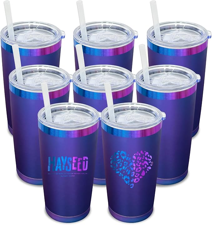 20 oz Tumbler Bulk 8 Pack Stainless Steel Tumblers with Lids and Straws, Double Wall Vacuum Insulated Travel Coffee Mug for Laser Engrave, Powder Coated Cups for Hot and Cold Drinks (Blue,8 pack)