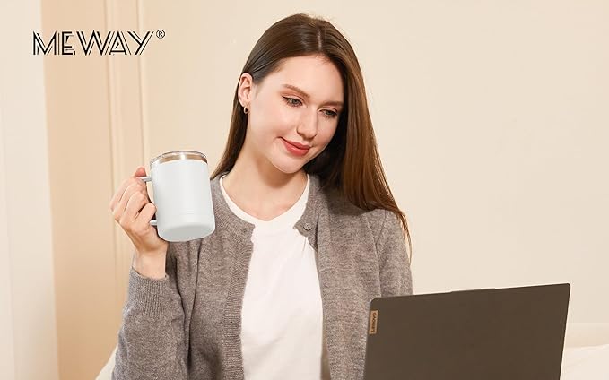 MEWAY 12oz Coffee Mug With Handle 4 Pack Bulk,Stainless Steel Insulated Travel Tumblers With Sliding Lid,Double Wall Vacuum Camping Cup for Hot & Cold Drinks Tea (White,Set of 4)