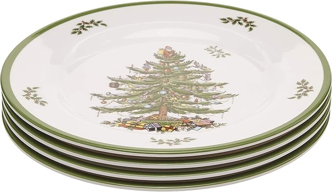 Spode Christmas Tree Melamine Dinner Plate (Set of 4) - 11 Inch Shatterproof Serving Plate for Holiday Meals, Holiday Party - Festive Tableware for Indoor & Outdoor Use, Dishwasher Safe Dinnerware